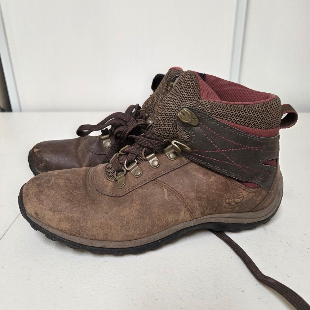 Timberland Flume Mid Waterproof Hiking Boots Brown Burgundy 9505A Womens Size 8